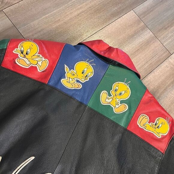 Vintage Tweety Bird Leather Jacket 1998 Looney Tunes Warner Brothers‎ Size XL - Picture 6 of 7